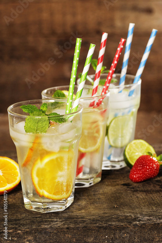 Fresh lemonade with colorful straws