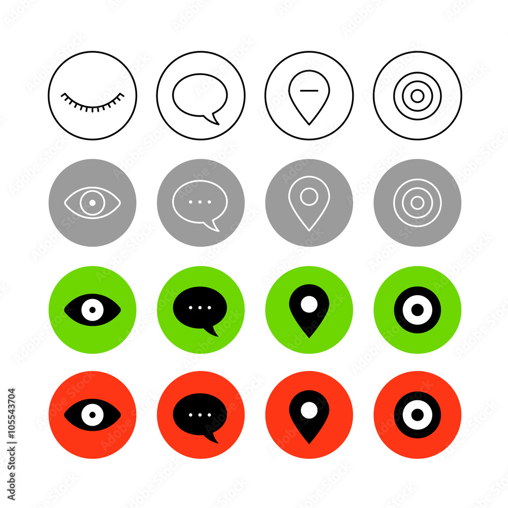 Different style trendy interface vector icons set isolated on wh Different style trendy interface vector icons set isolated on wh