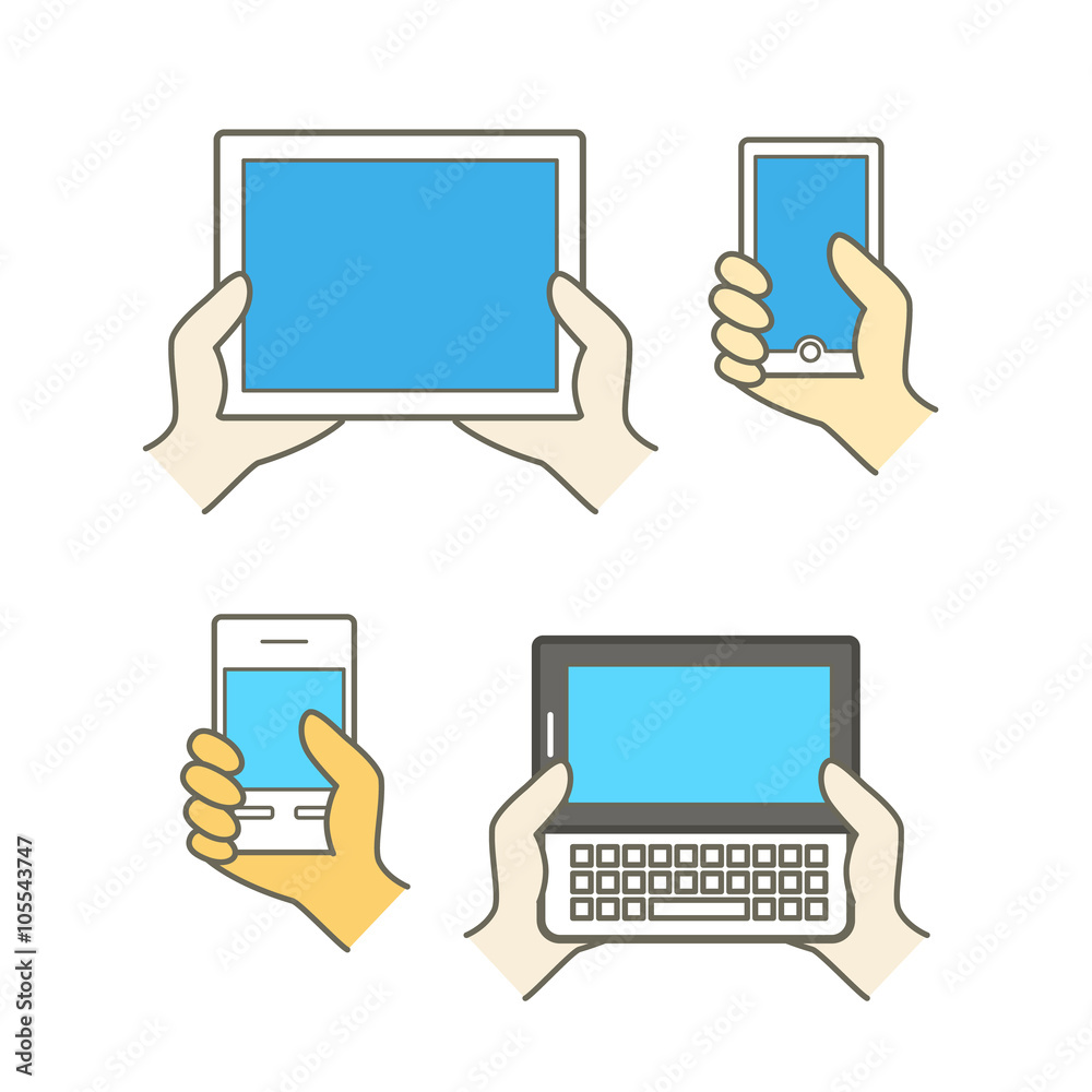 Different modern mobile gadgets. Lineart color collection Different modern mobile gadgets. Lineart color collection