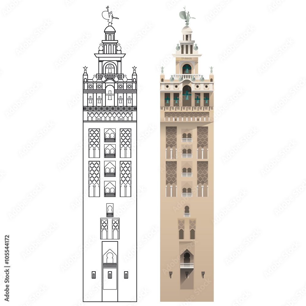 Fototapeta premium La Giralda, Sevilla. Vectors of european monuments.