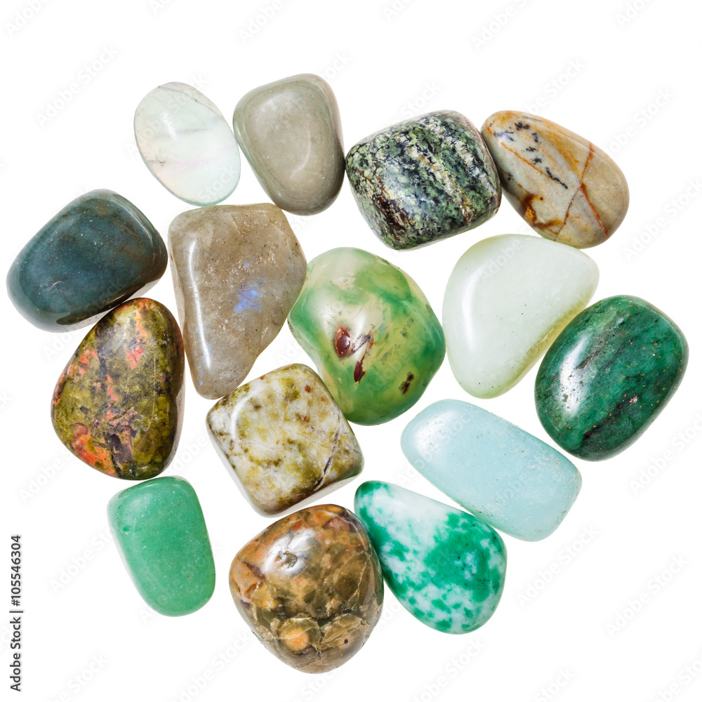 pile of green natural mineral gemstones isolated pile of green natural mineral gemstones isolated