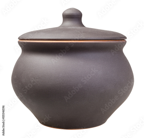 side view of closed ceramic pot isolated on white