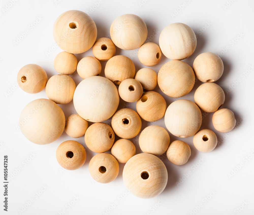 top view of many natural wooden beads