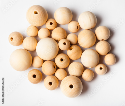 top view of many natural wooden beads
