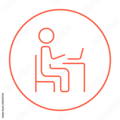 Businessman working at his laptop line icon