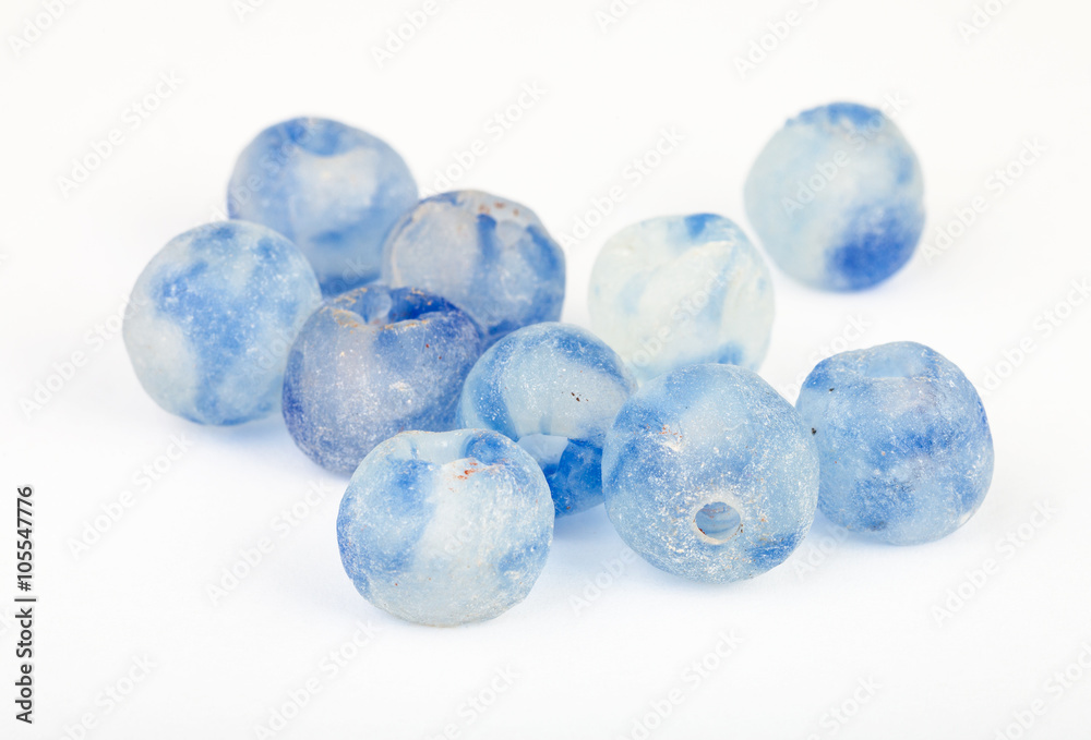 many beads from rough blue painted glass many beads from rough blue painted glass