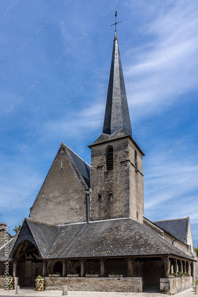 12th century church of Saint Etienne. Cheverny village, France.