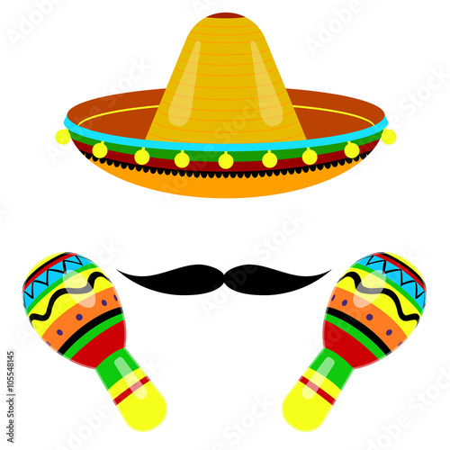 hat, maracas and moustaches