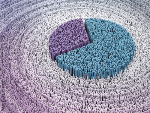 Abstract business pie chart made from huge amount of small cylin
