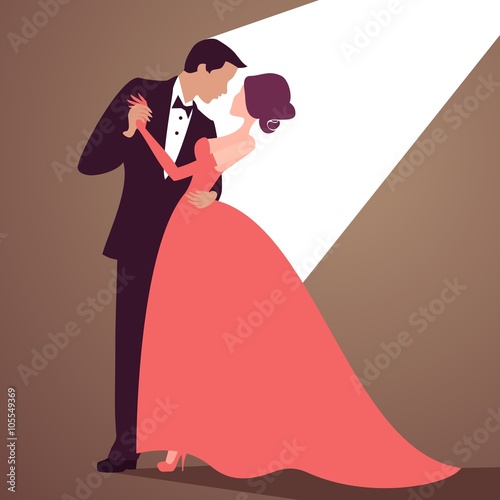 The bride and groom dancing
