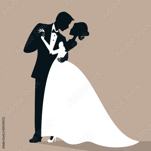 The bride and groom dancing silhouettes