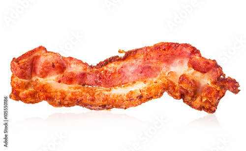 Bacon strip close-up isolated on a white background.