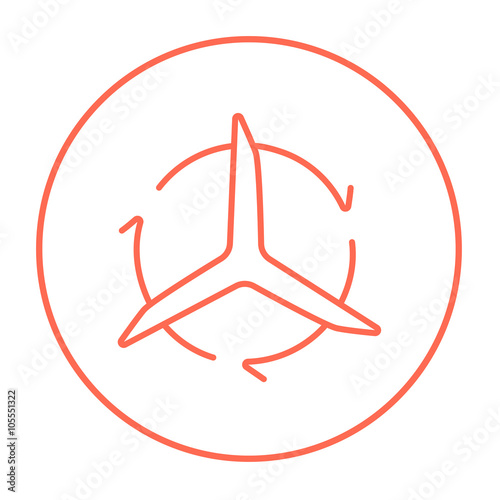 Windmill with arrows line icon.