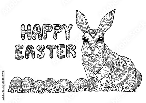Happy Easter typography with Easter eggs and bunny