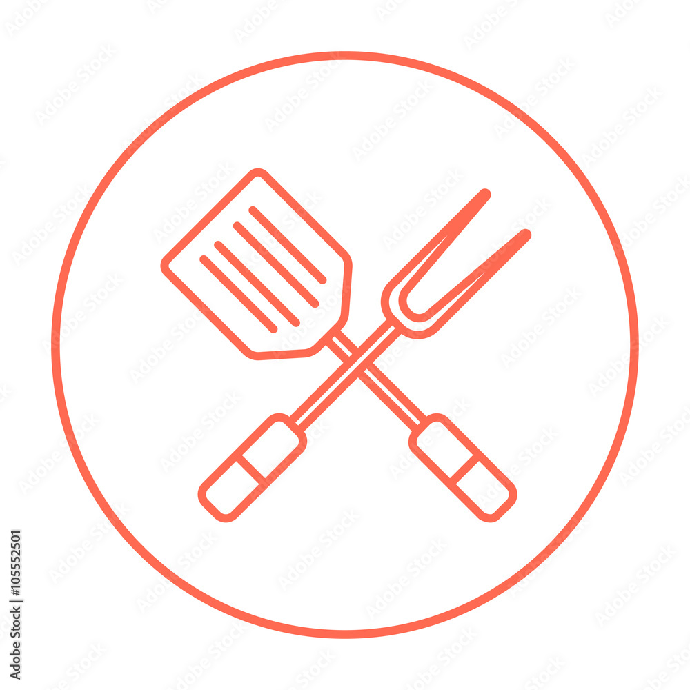 Kitchen spatula and big fork line icon. Kitchen spatula and big fork line icon.
