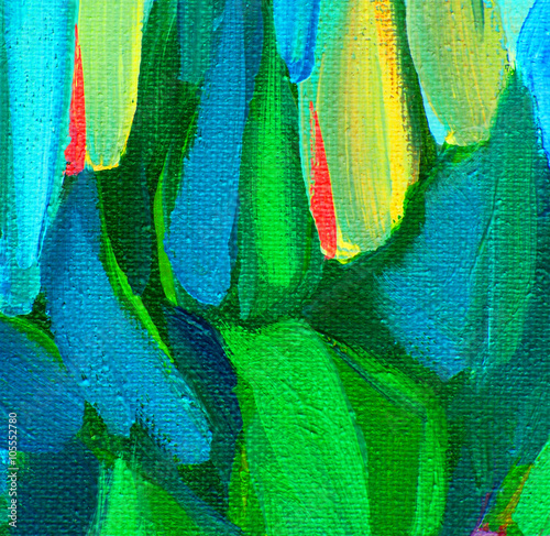 abstract painting with green blue spots, illustration