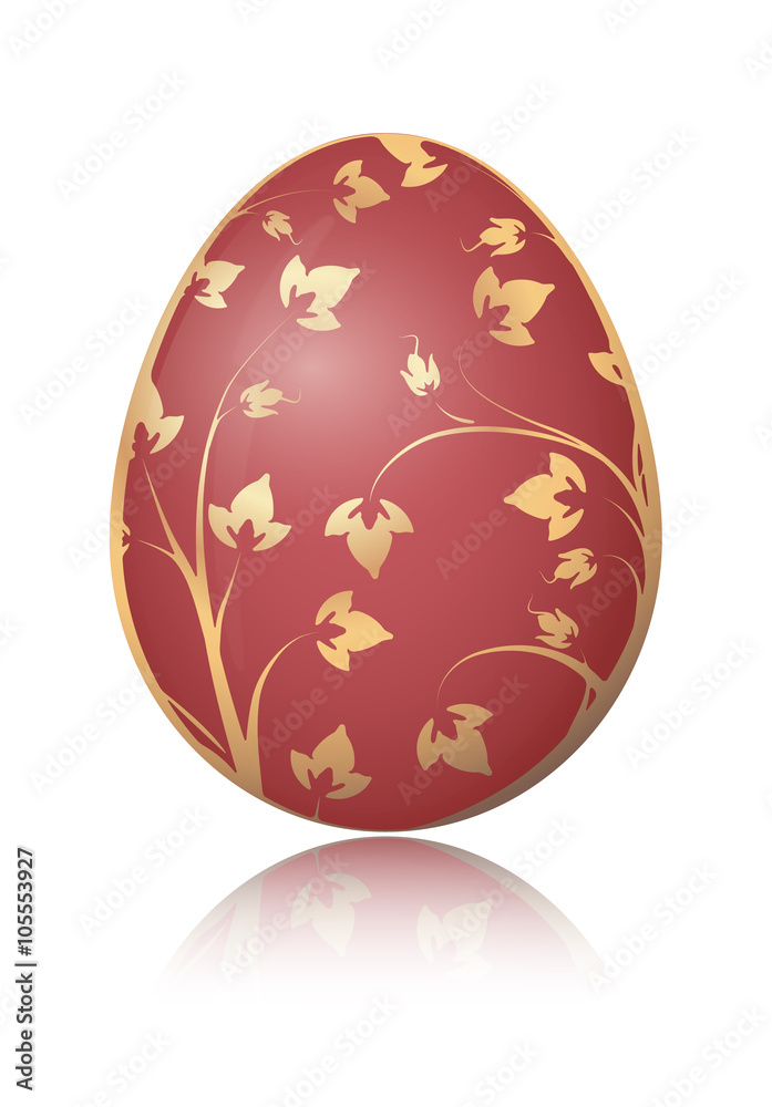 Red Easter egg with golden decorative floral branch. Vector illu Red Easter egg with golden decorative floral branch. Vector illu