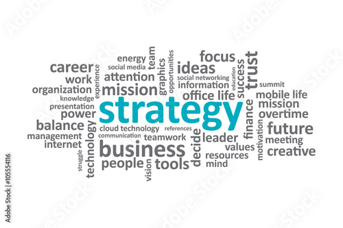 Strategy - Typography graphic work, consisting of important words and concepts in the business world.