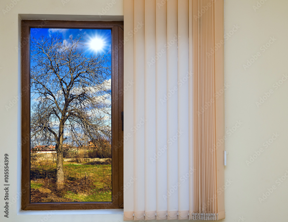 Obraz premium view from the window with blinds
