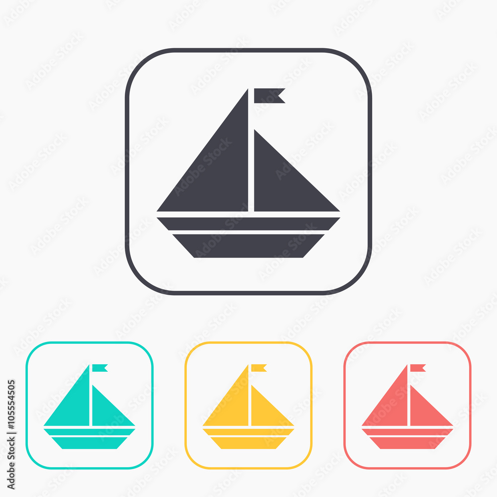Vector color icon set of yacht. Sail boat illustration