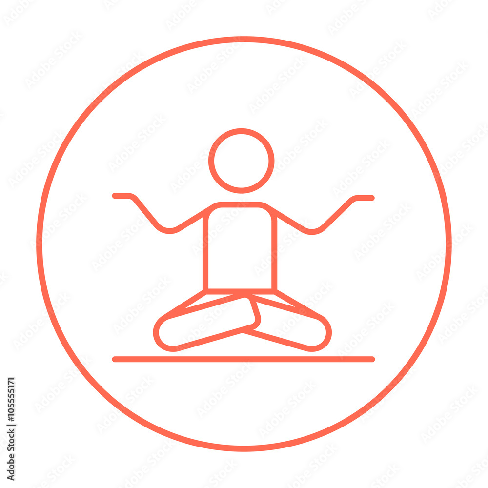 Man meditating in lotus pose line icon.