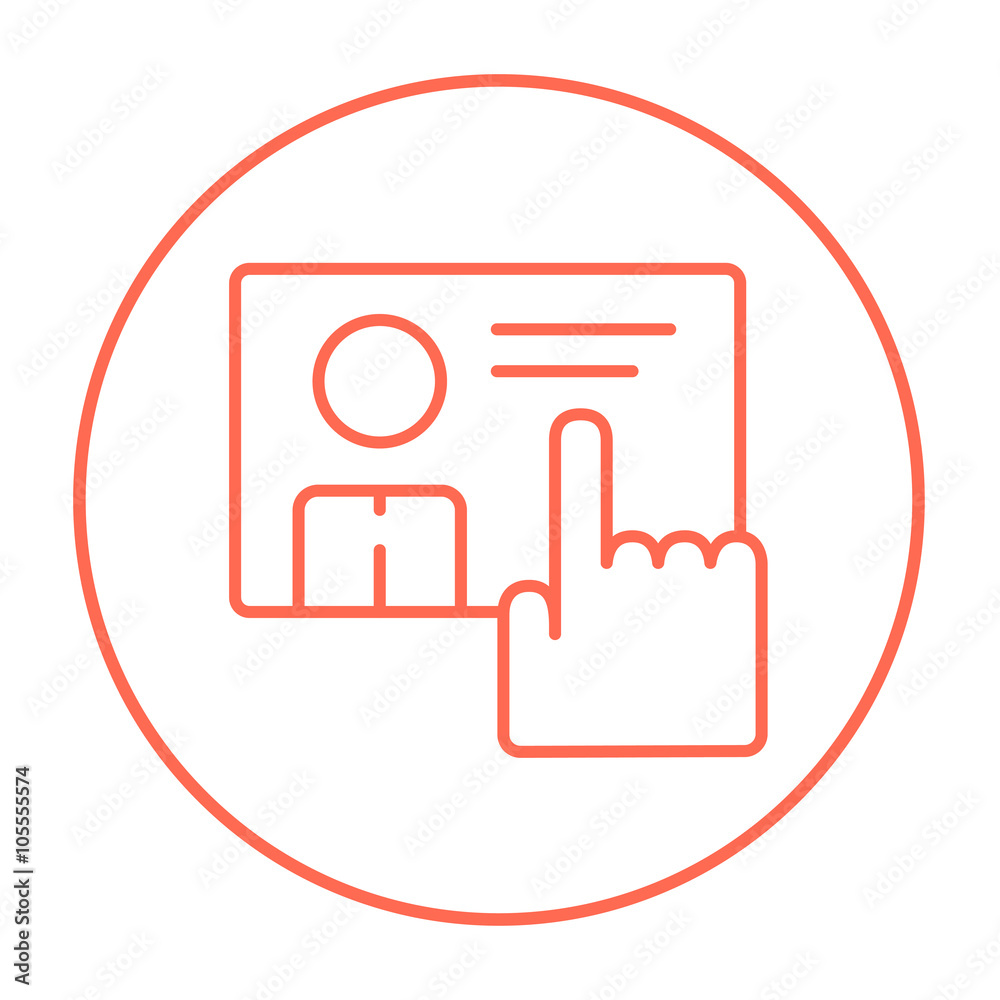 Hand pushing touch screen button line icon. Hand pushing touch screen button line icon.