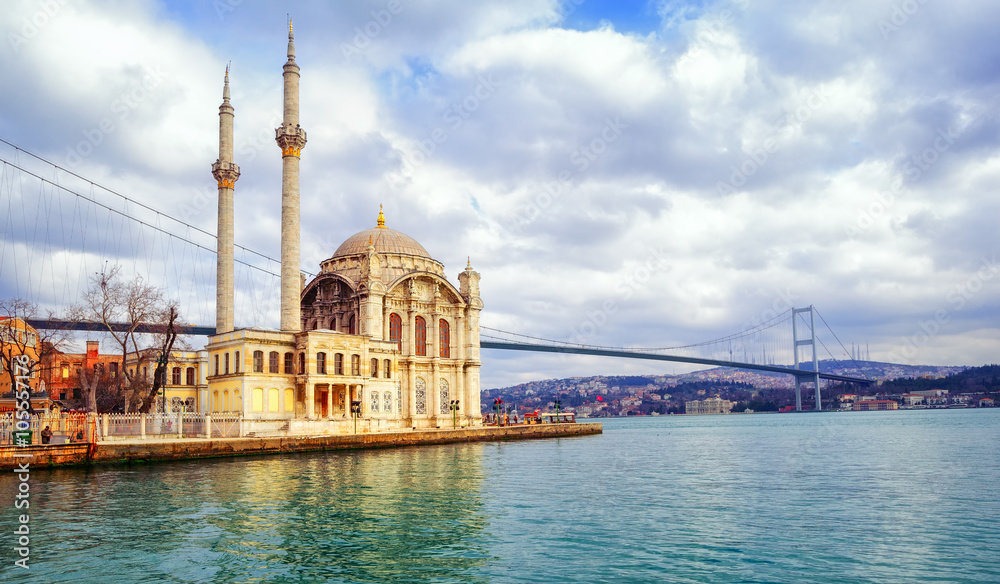 Ortakoy mosque and Bosphorus Bridge, Istanbul, Turkey