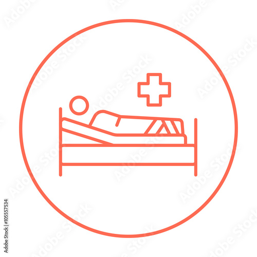 Patient lying on bed line icon.