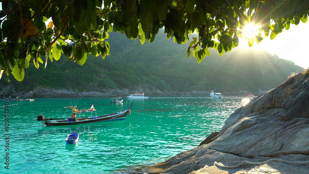Tropical beach with boats Racha thailand