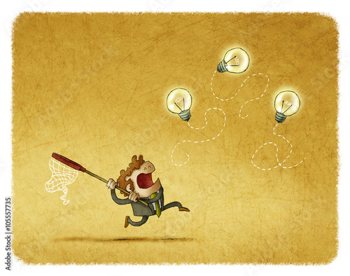 Man trying to catch flying bulbs
