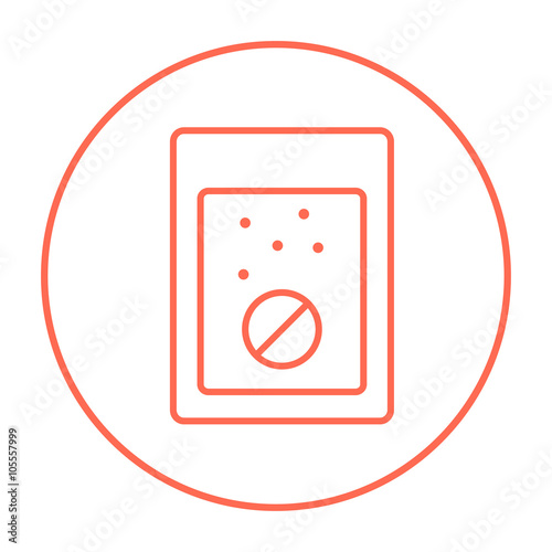 Tablet into glass of water line icon.