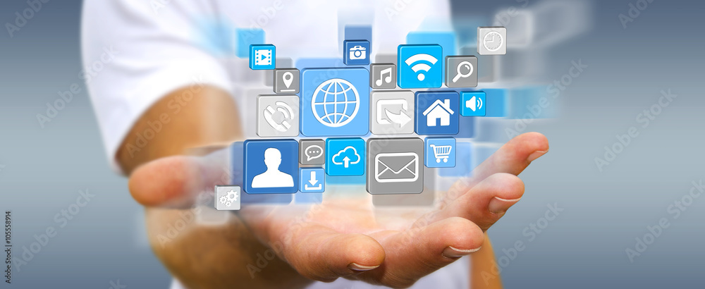 Businessman using modern digital icon application Businessman using modern digital icon application