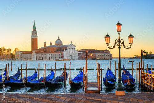 Gondolas and San Giorgio Maggiore island, Venice, Italy © Boris Stroujko