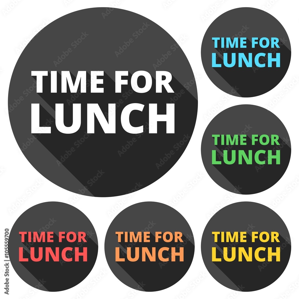 Time For Lunch icons set with long shadow Time For Lunch icons set with long shadow