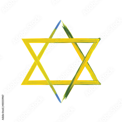 Star of David sign on white, yellow and blue