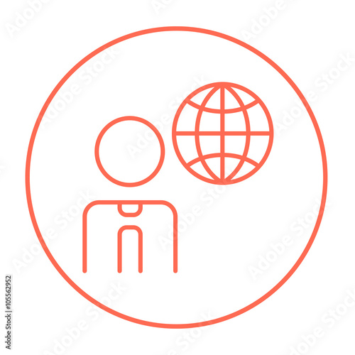 Man with globe line icon.