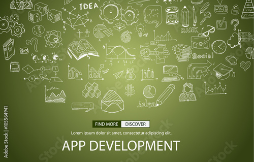 App Development Concept Background with Doodle design style :user interfaces,