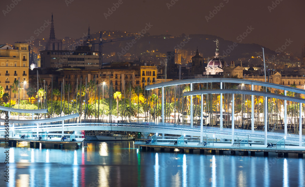 view of bridge at Port Vell in autumn night. Barcelona