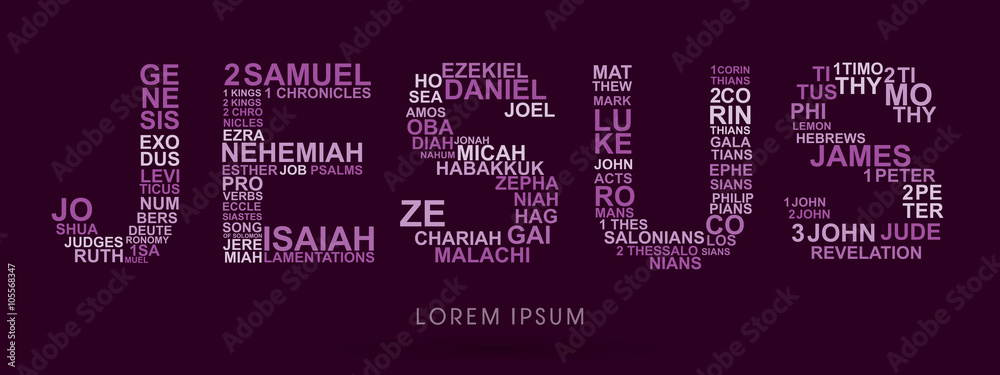 Jesus, designed using bible words genesis to revelation graphic vector.