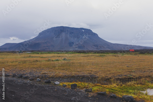 Dramatic icelandic landscape with a view on volcanic landscape on the road to volcano mountain Herdubreid