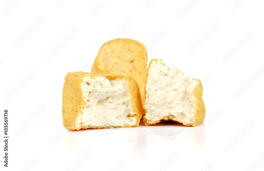 Fried Tofu on white background.