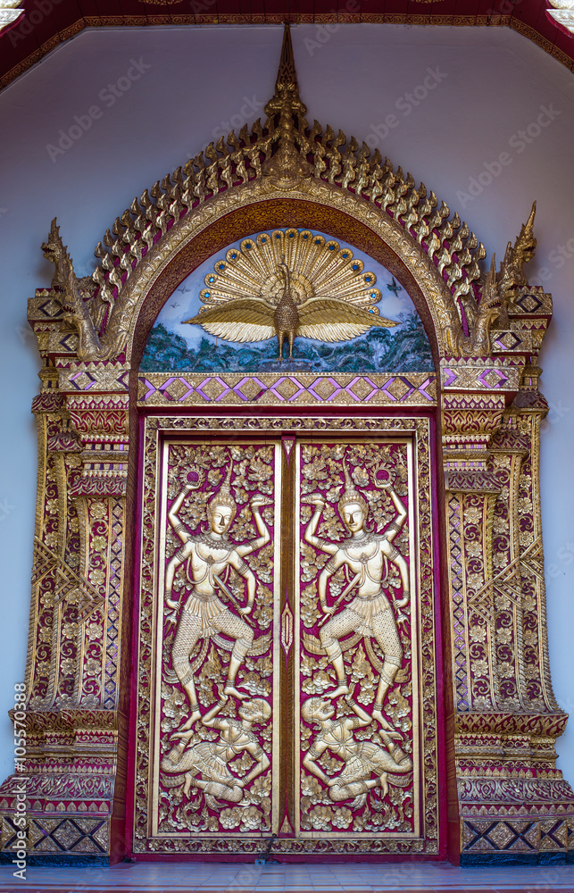 Door buddhist temple architecture Wat Phra Thad Doi Suthep in Chiang Mai, Thailand