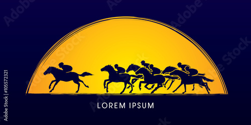 Horse racing ,Horse with jockey, designed on moonlight background graphic vector.