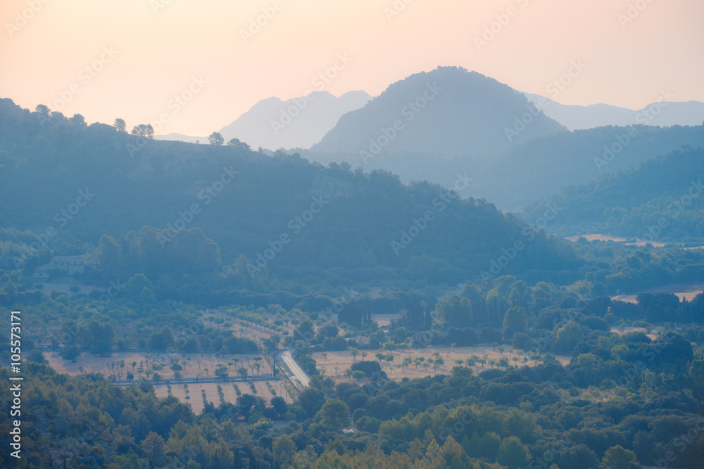 Lovely view of the mountains at sunset. Majorca. Balearic Islands. Spain