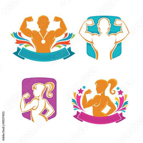 fitness, gym and work out for man and woman, bright logo templat