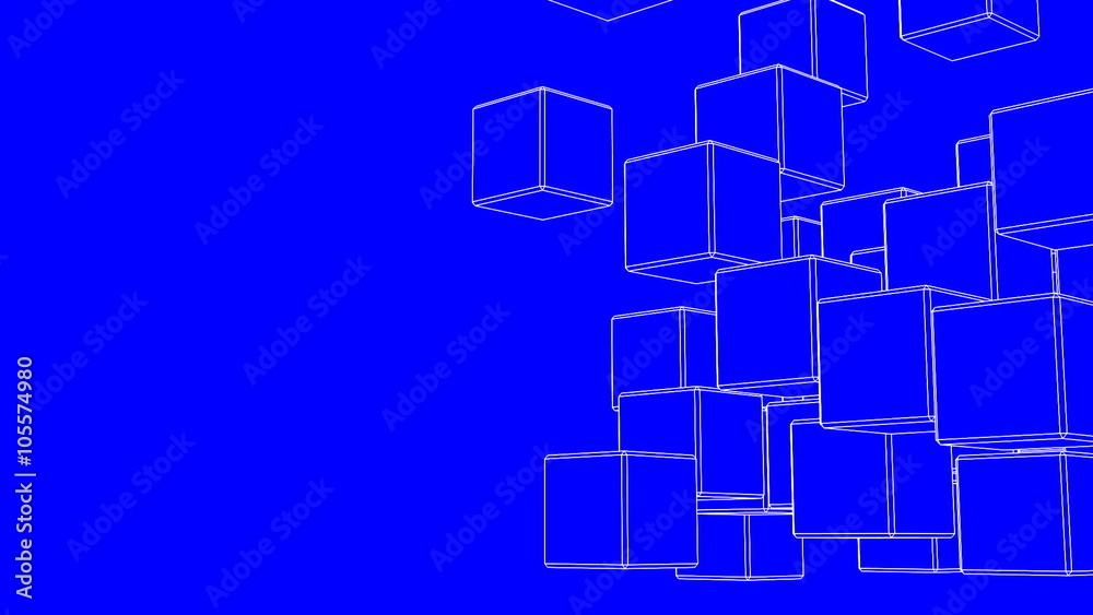 Loop Able White Wire Frame Cube Abstract On Blue Text Space. Loop Able White Wire Frame Cube Abstract On Blue Text Space.