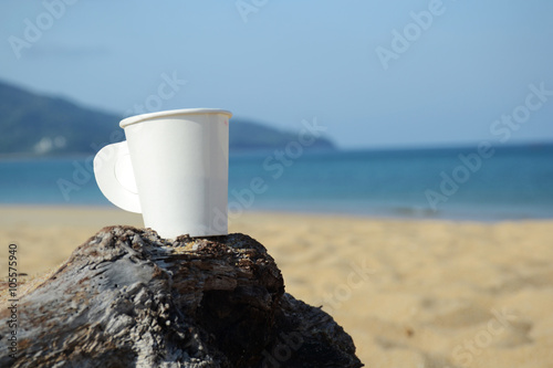 blue sky and coffee on beach
