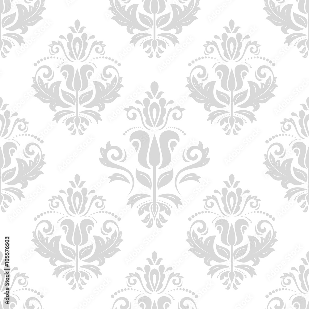 Oriental classic ornament. Seamless abstract light silver pattern