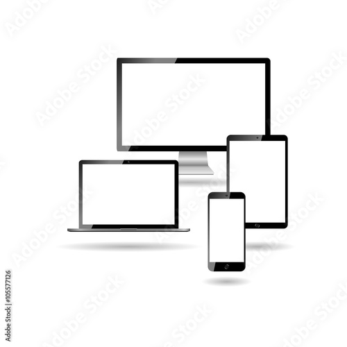 Vector drawing of a modern laptop, phone, tablet, monitor on a white background