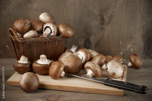 Still life with brown cap mushrooms